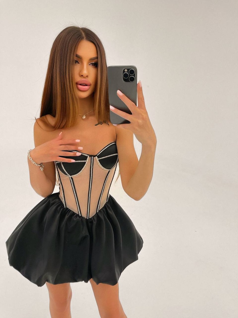 Сукня з чашечками та елементами корсету декорована стразами  | PUSHKA SHOP