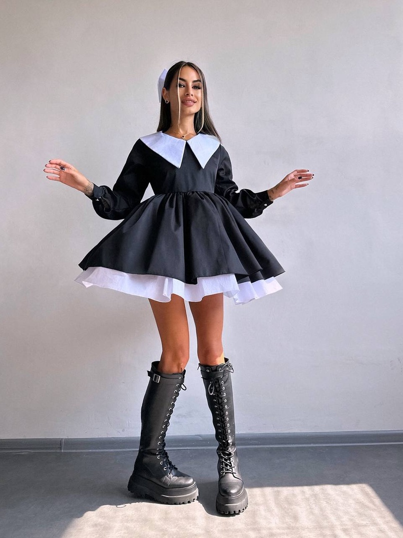 Котонова сукня з комірцем + бант  | PUSHKA SHOP