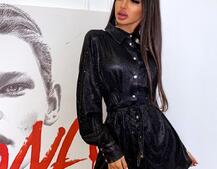 Блестящее платье-рубашка с открытой спинкой Блестящее платье-рубашка с открытой спинкой | PUSHKA SHOP