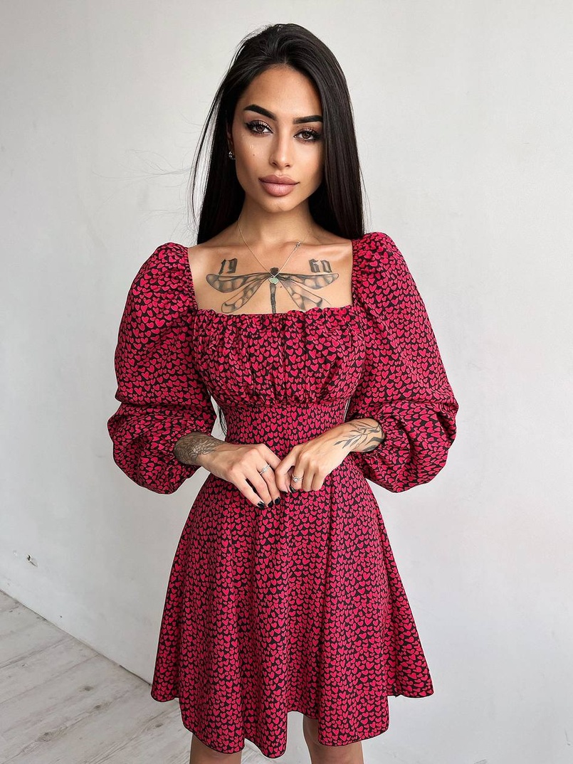 Приталена сукня з принтом  + прозорий корсет | PUSHKA SHOP