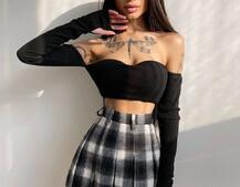 Комплект: трикотажный топ с чашечками push up + юбка в складку   | PUSHKA SHOP