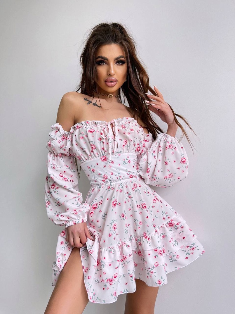 Квіткова сукня з воланами та шнуровкою по спинці | PUSHKA SHOP