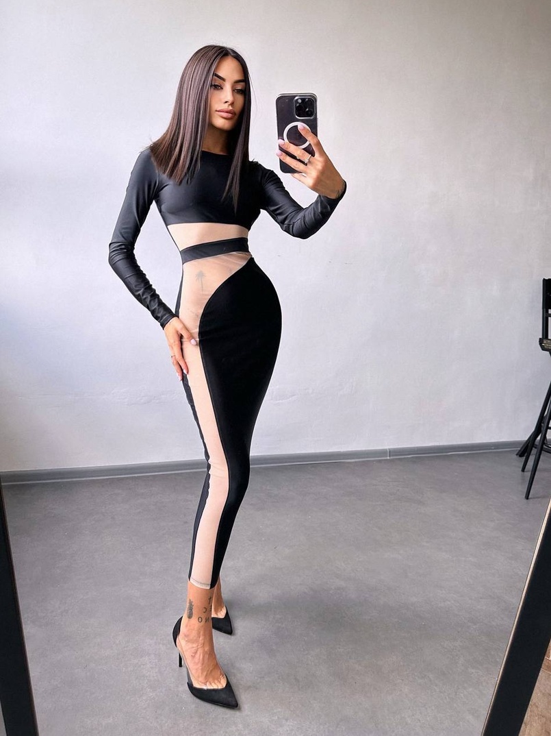 Сукня міді  із вставками сітки  | PUSHKA SHOP