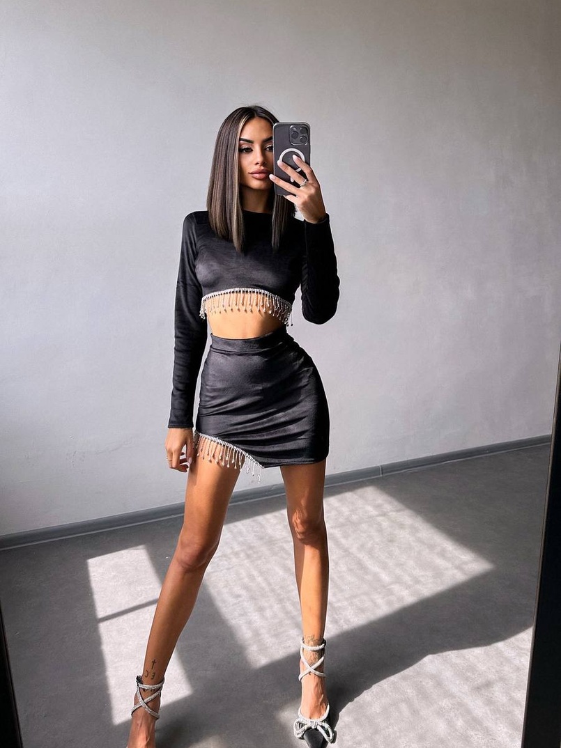 Оксамитовий комплект, декорований бахромою зі страз | PUSHKA SHOP