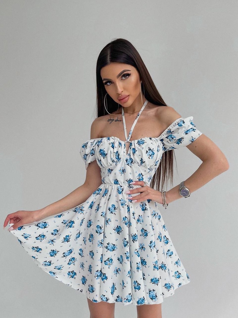 Платье с завязками на груди в цветочный принт | PUSHKA SHOP