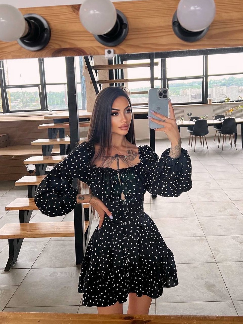 Сукня в горошок на ґудзиках з воланами  | PUSHKA SHOP