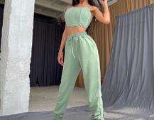 Трикотажный комплект: топ с элементами корсета на шнуровке + джоггеры  | PUSHKA SHOP