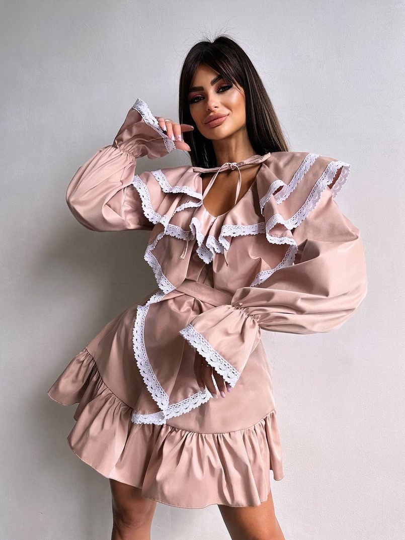 Котонова сукня декорована мереживом    | PUSHKA SHOP