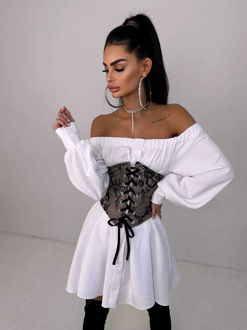 Приталена сорочка на плічках+  мереживний корсет | PUSHKA SHOP