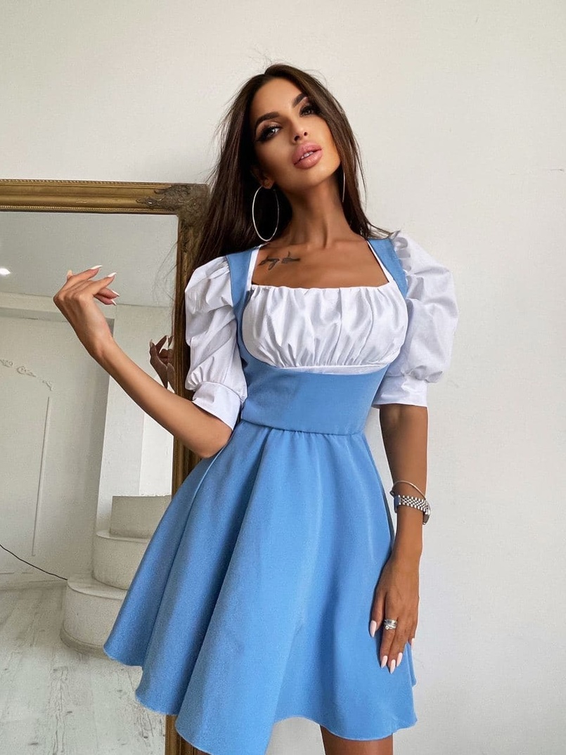 Платье с объемными рукавами из хлопка  | PUSHKA SHOP