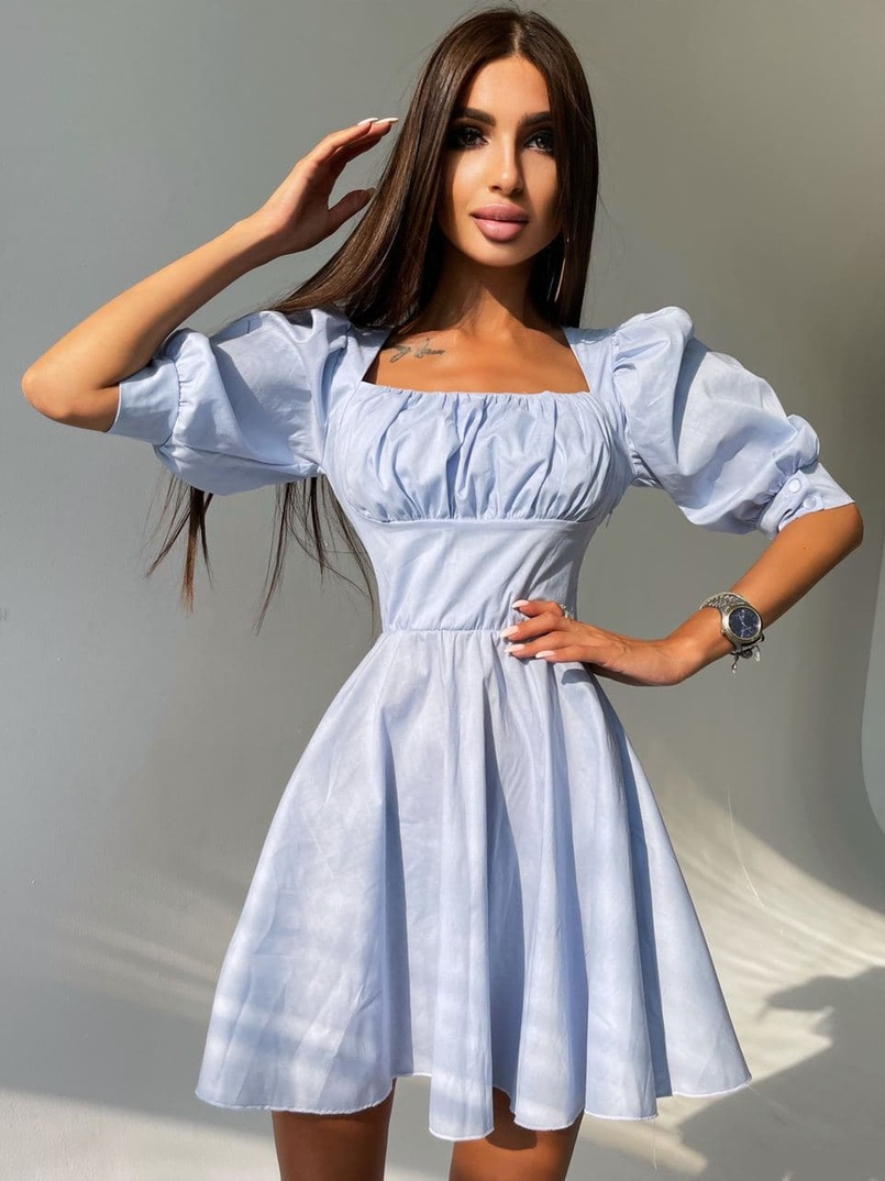 Платье с объемными рукавами из хлопка Платье с объемными рукавами из хлопка | PUSHKA SHOP