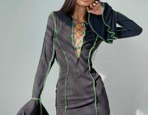 Трикотажное платье с контрастными элементами и шнуровкой  | PUSHKA SHOP