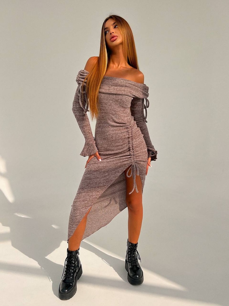 Трикотажна сукня міді з хомутом   | PUSHKA SHOP