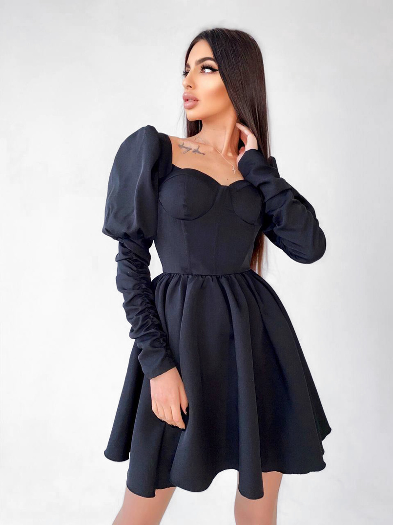 Платье-бюстье с объёмными рукавами и корсетными элементами На косточках, сзади на шнуровке. Платье-бюстье с объёмными рукавами и корсетными элементами На косточках, сзади на шнуровке. | PUSHKA SHOP