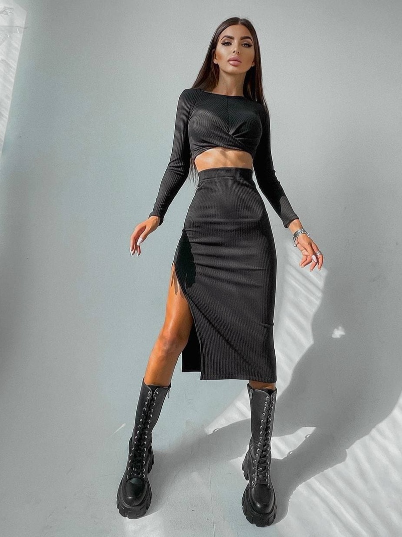 Комплект: топ+ юбка миди с разрезом  Комплект: топ+ юбка миди с разрезом  | PUSHKA SHOP