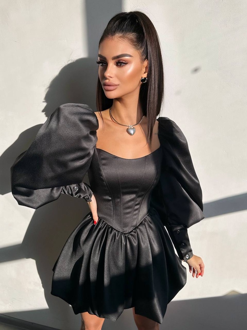 Сукня з обʼємними рукавами та спідницею балоном  | PUSHKA SHOP