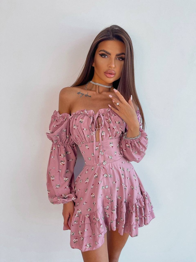 Сукня з квітковим принтом з воланами на ґудзиках Сукня з квітковим принтом з воланами на ґудзиках | PUSHKA SHOP