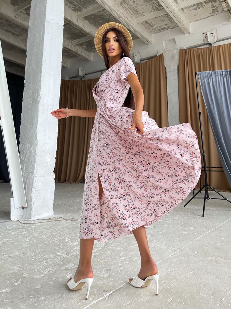 Цветочное платье-миди с широким поясом  Цветочное платье-миди с широким поясом  | PUSHKA SHOP