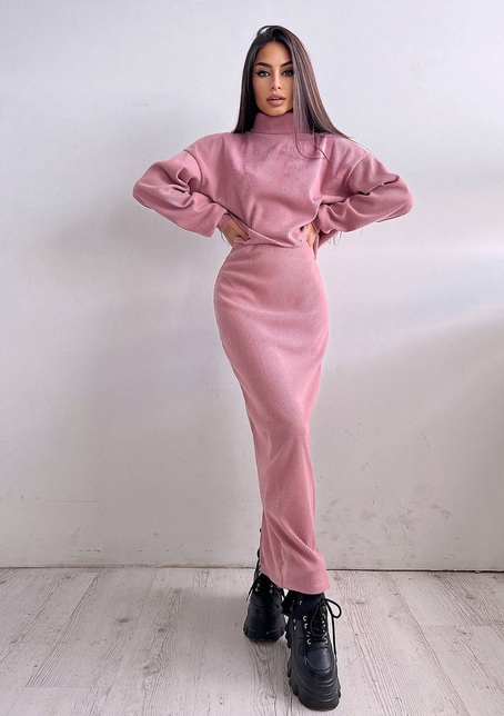 Костюм із теплого трикотажу-рубчика: светр + спідниця | PUSHKA SHOP