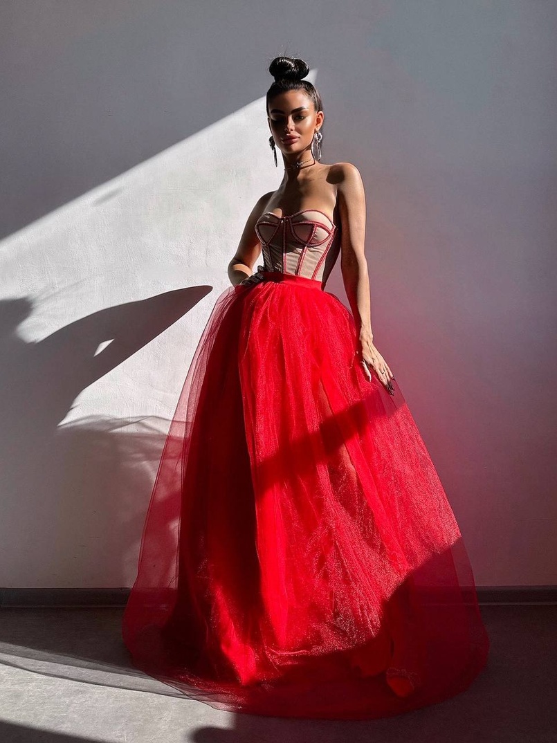 Комплект: корсет бюстьє декорований стразами + пишна спідниця максі  Ручна робота  | PUSHKA SHOP