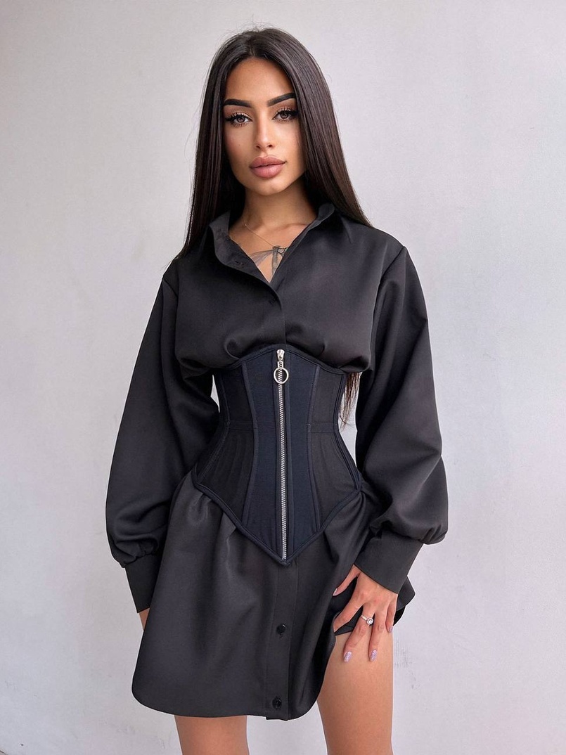 Приталена сорочка + корсет з блискавкою  | PUSHKA SHOP