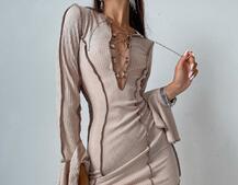 Трикотажное платье с контрастными элементами и шнуровкой  | PUSHKA SHOP