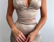 Комплект: топ з філіжанками + спідниця декорована бахромою зі страз  | PUSHKA SHOP