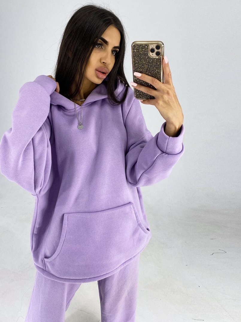 Сиреневый oversize костюм с худи и расклешенными брюками Сиреневый oversize костюм с худи и расклешенными брюками | PUSHKA SHOP