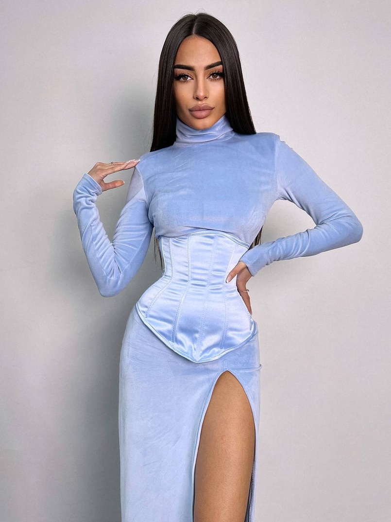 Оксамитова сукня міді з розрізом + атласний корсет | PUSHKA SHOP