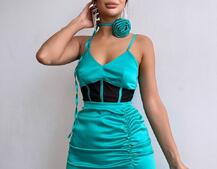 Сукня - міні з драпіруванням та трояндою-чокером | PUSHKA SHOP