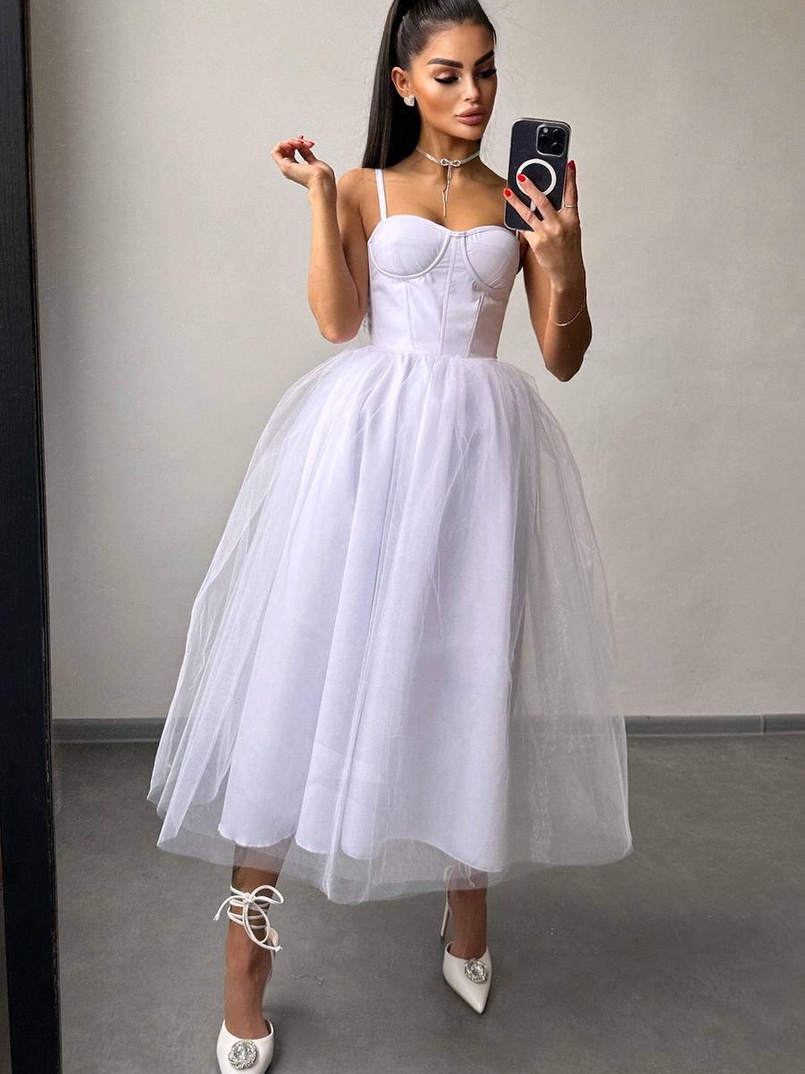 Сукня міді із чашечками з пишною спідницею | PUSHKA SHOP