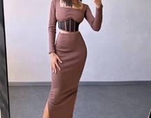 Трикотажний комплект: топ з елементами корсету та спідниця з розрізами  | PUSHKA SHOP