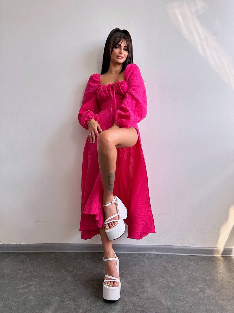 Муслінова сукня -міді з розрізом на ніжці  Муслінова сукня -міді з розрізом на ніжці  | PUSHKA SHOP