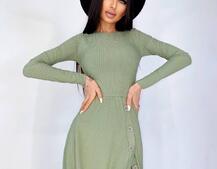 Трикотажное платье миди с разрезом | PUSHKA SHOP