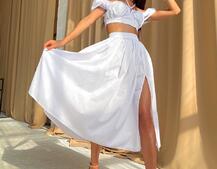 Комплект из хлопка: топ с завязками на груди + юбка-миди с разрезом  | PUSHKA SHOP