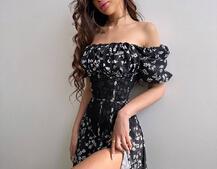 Сукня міді з розрізом в квітковий принт + прозорий корсет  Сукня міді з розрізом в квітковий принт + прозорий корсет  | PUSHKA SHOP