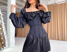 Комплект: шелковое приталенное  платье + прозрачный бельевой корсет на шнуровке  | PUSHKA SHOP