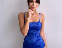 Атласна сукня декорована бахромою зі страз  | PUSHKA SHOP