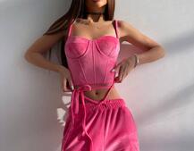 Велюровий комплект трійка: кофта + корсет з чашечками + джогери  | PUSHKA SHOP