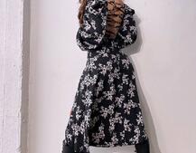 Квіткова сукня-міді зі шнурівкою на спинці та розрізом на ніжці | PUSHKA SHOP