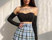 Комплект: трикотажный топ с чашечками push up + юбка в складку   Комплект: трикотажный топ с чашечками push up + юбка в складку   | PUSHKA SHOP