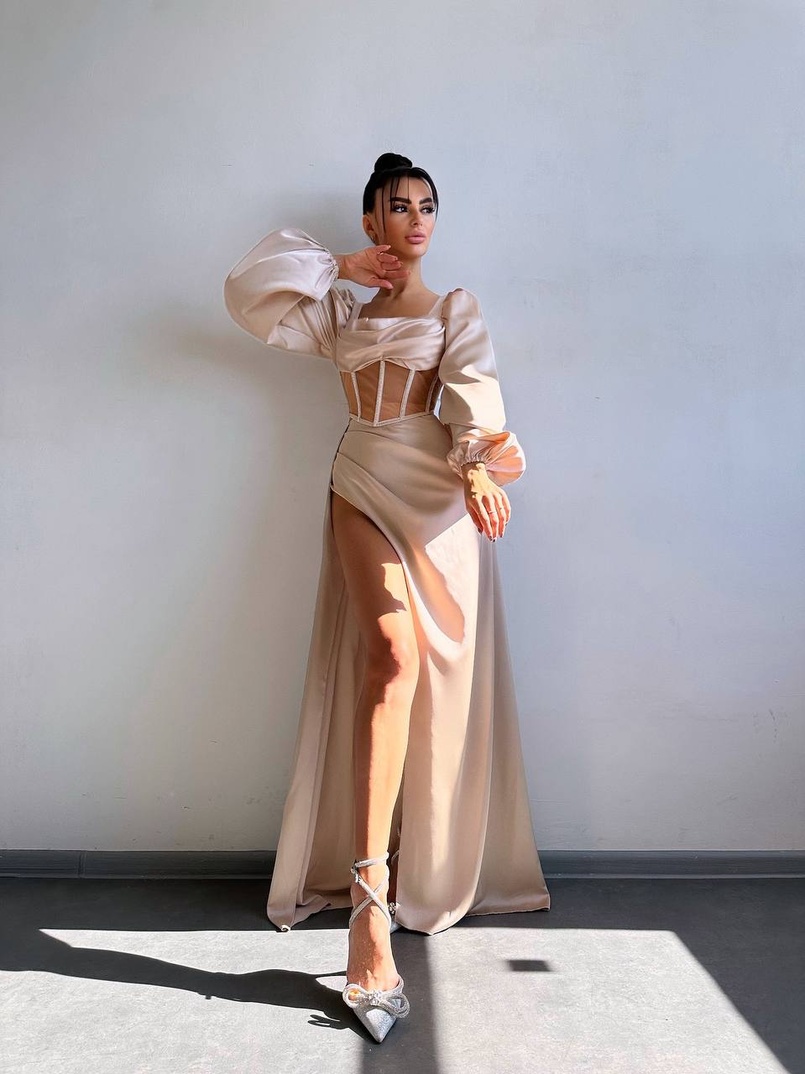 Комплект: корсет, декорований стразами   + спідниця максі з драпіруванням  | PUSHKA SHOP