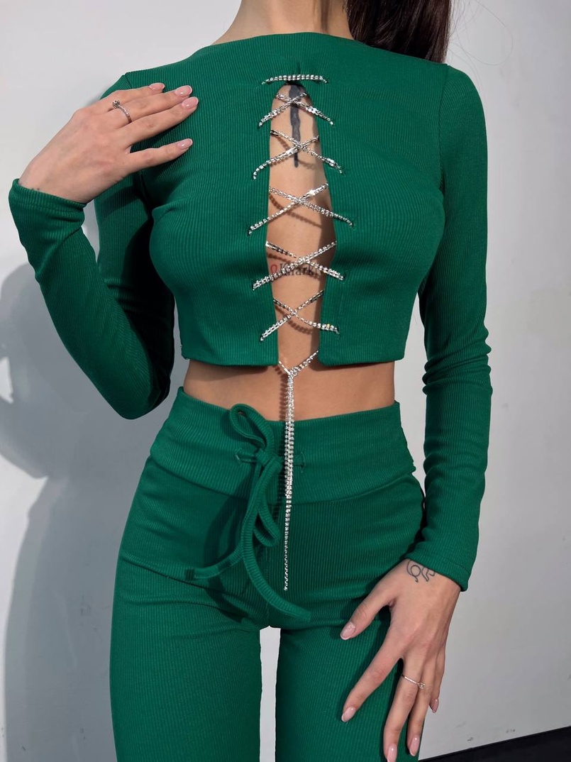Костюм: легінси та топ з шнурівкою зі страз Костюм: легінси та топ з шнурівкою зі страз | PUSHKA SHOP