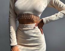 Оксамитовий комплект, декорований бахромою зі страз | PUSHKA SHOP