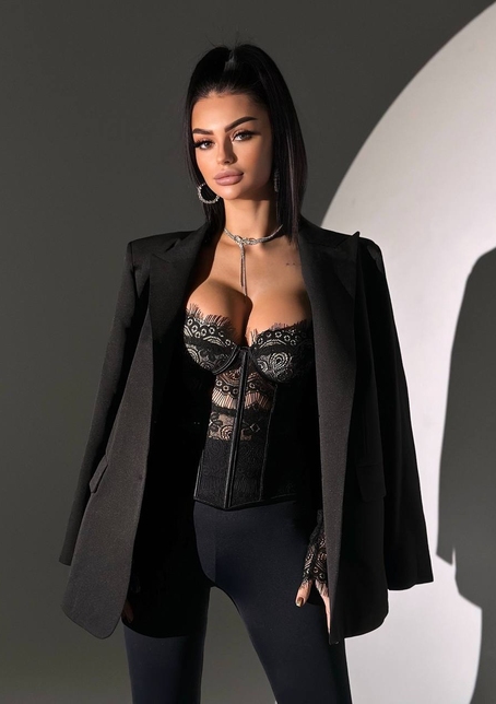 Комплект: мереживний корсет з чашечками + легінси зі штрипками + піджак     | PUSHKA SHOP