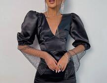 Атласна сукня, декорована сіткою зі стразами | PUSHKA SHOP