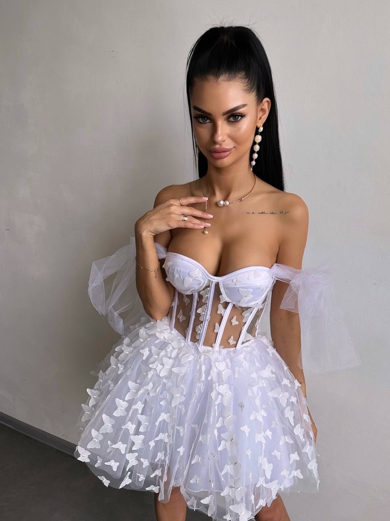 Ефектна сукня-міні з об’ємним декором метеликами  | PUSHKA SHOP