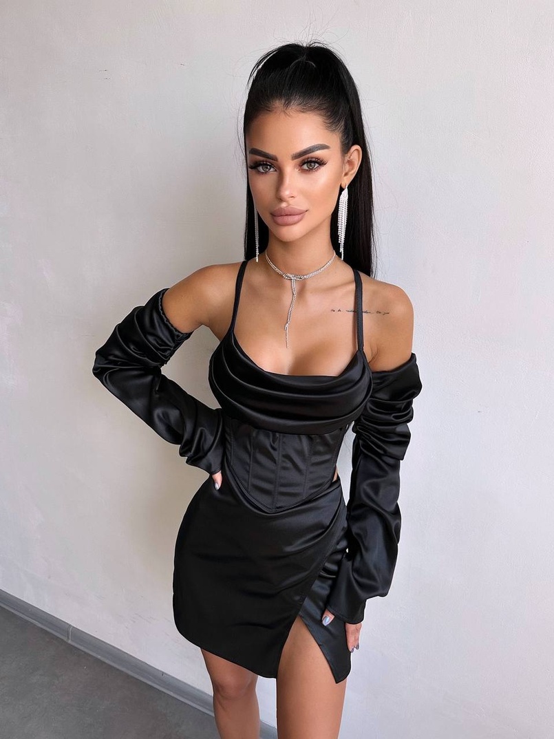 Комплект: корсет з рукавами    + спідниця міні з драпіруванням   | PUSHKA SHOP