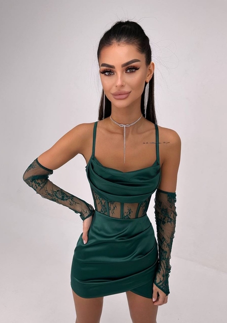 Комплект: корсет, декорований мереживом   + рукавички+ спідниця міні з драпіруванням   | PUSHKA SHOP