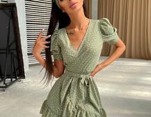 Милое платье в горошек с оборками + повязка на голову с бантом Милое платье в горошек с оборками + повязка на голову с бантом | PUSHKA SHOP